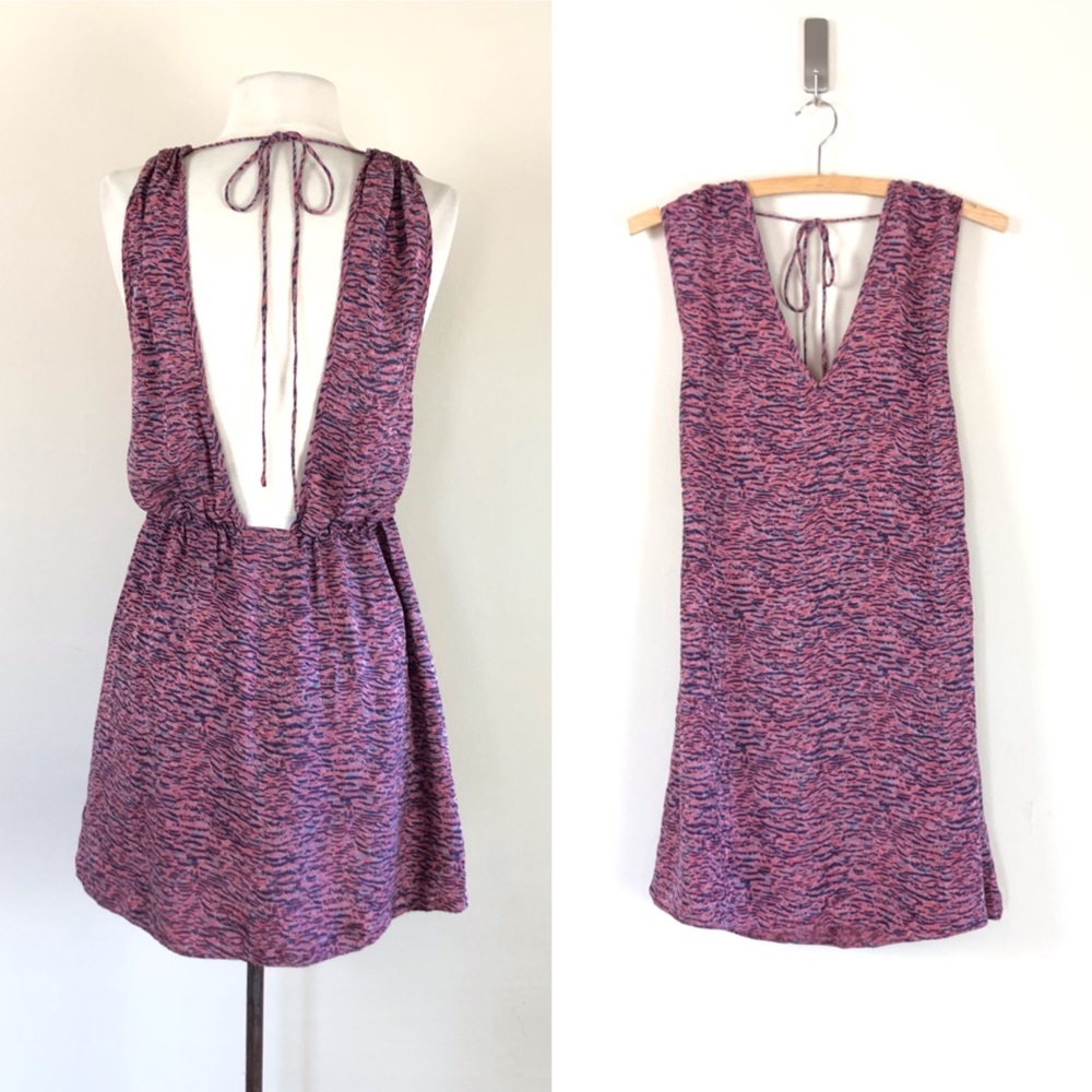 designer silk mini dress open side bust open back sheath dress abstract print - Picture 1 of 11